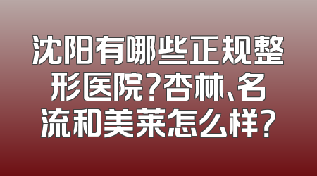 沈阳有哪些正规整形医院？杏林、名流和美莱怎么样？