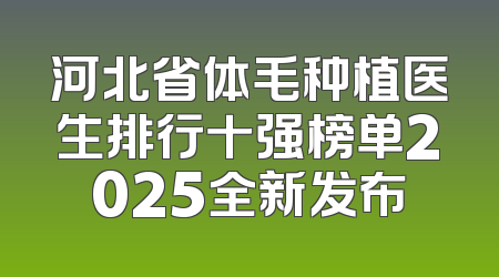 河北省体毛种植医生排行十强榜单2025全新发布