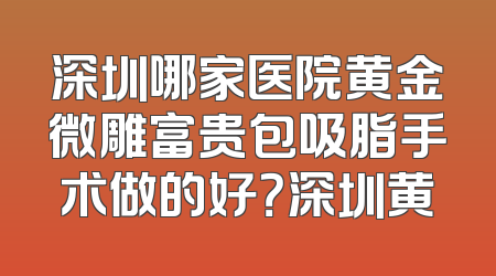 深圳哪家医院黄金微雕富贵包吸脂手术做的好？深圳黄