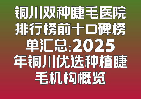 铜川双种睫毛医院排行榜前十口碑榜单汇总：2025年铜川优选种植睫毛机构概览