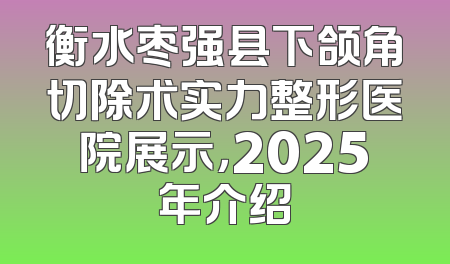 衡水枣强县下颌角切除术实力整形医院展示，2025年介绍
