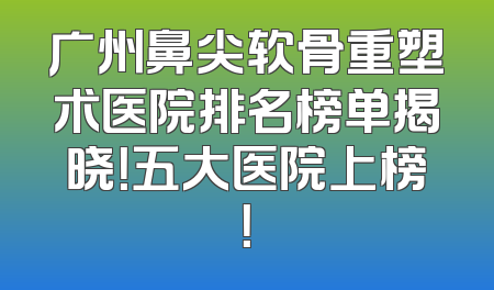 广州鼻尖软骨重塑术医院排名榜单揭晓！五大医院上榜！