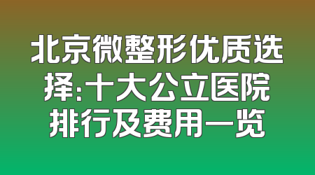 北京微整形优质选择：十大公立医院排行及费用一览