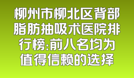 柳州市柳北区背部脂肪抽吸术医院排行榜：前八名均为值得信赖的选择