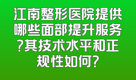 江南整形医院提供哪些面部提升服务？其技术水平和正规性如何？