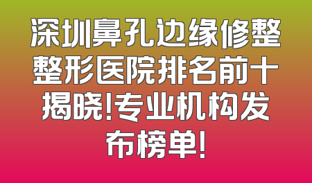 深圳鼻孔边缘修整整形医院排名前十揭晓！专业机构发布榜单！