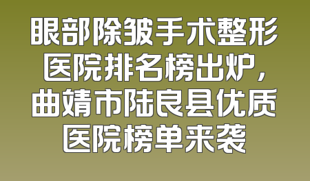 眼部除皱手术整形医院排名榜出炉，曲靖市陆良县优质医院榜单来袭