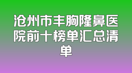 沧州市丰胸隆鼻医院前十榜单汇总清单