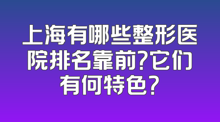 上海有哪些整形医院排名靠前？它们有何特色？