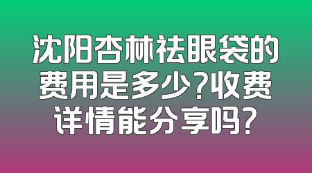 沈阳杏林祛眼袋的费用是多少？收费详情能分享吗？