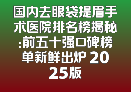 国内去眼袋提眉手术医院排名榜揭秘：前五十强口碑榜单新鲜出炉 2025版