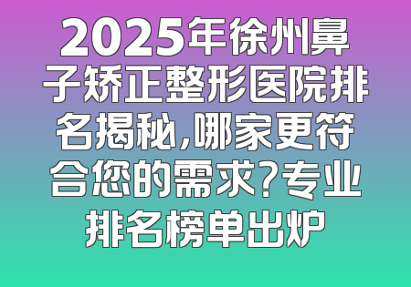 2025年徐州鼻子矫正整形医院排名揭秘，哪家更符合您的需求？专业排名榜单出炉