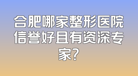 合肥哪家整形医院信誉好且有资深专家？