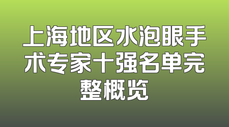 上海地区水泡眼手术专家十强名单完整概览