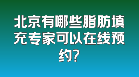 北京有哪些脂肪填充专家可以在线预约？