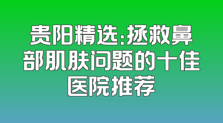 贵阳精选：拯救鼻部肌肤问题的十佳医院推荐