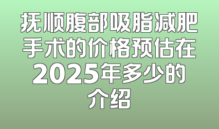 抚顺腹部吸脂减肥手术的价格预估在2025年多少的介绍