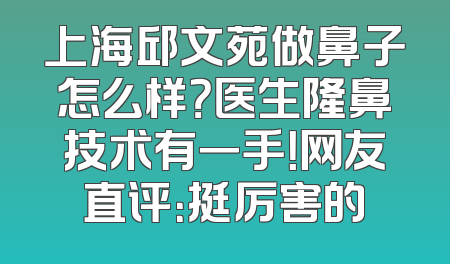 上海邱文苑做鼻子怎么样？医生隆鼻技术有一手！网友直评：挺厉害的
