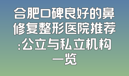 合肥口碑良好的鼻修复整形医院推荐：公立与私立机构一览