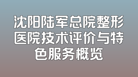 沈阳陆军总院整形医院技术评价与特色服务概览