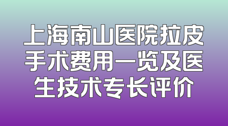 上海南山医院拉皮手术费用一览及医生技术专长评价