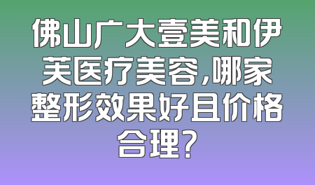 佛山广大壹美和伊芙医疗美容，哪家整形效果好且价格合理？