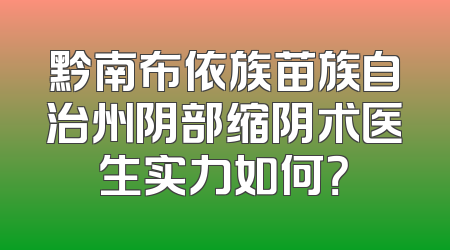 黔南布依族苗族自治州阴部缩阴术医生实力如何？