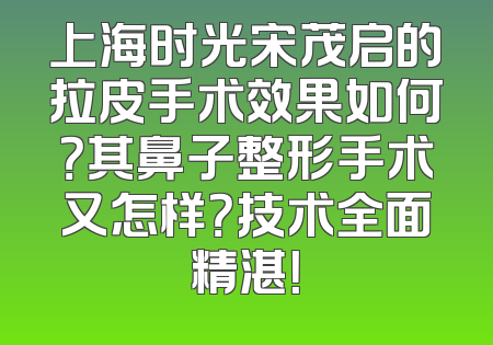 上海时光宋茂启的拉皮手术效果如何？其鼻子整形手术又怎样？技术全面精湛！