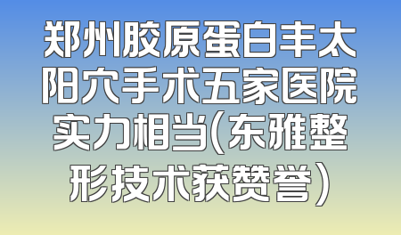 郑州胶原蛋白丰太阳穴手术五家医院实力相当（东雅整形技术获赞誉）