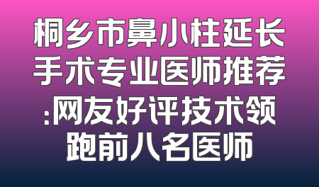 桐乡市鼻小柱延长手术专业医师推荐：网友好评技术领跑前八名医师