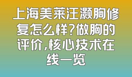 上海美莱汪灏胸修复怎么样？做胸的评价，核心技术在线一览