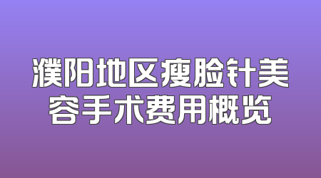濮阳地区瘦脸针美容手术费用概览