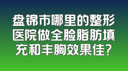 盘锦市哪里的整形医院做全脸脂肪填充和丰胸效果佳？