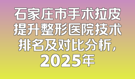 石家庄市手术拉皮提升整形医院技术排名及对比分析，2025年