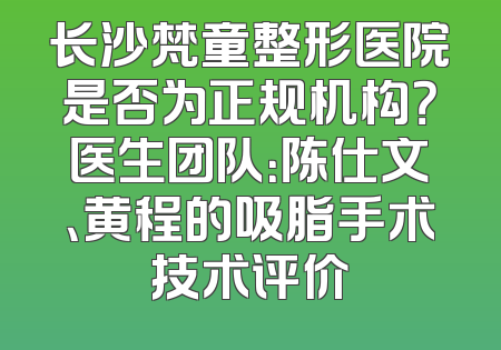 长沙梵童整形医院是否为正规机构？医生团队：陈仕文、黄程的吸脂手术技术评价
