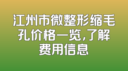 江州市微整形缩毛孔价格一览，了解费用信息