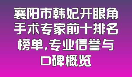 襄阳市韩妃开眼角手术专家前十排名榜单，专业信誉与口碑概览