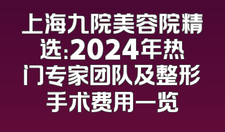 上海九院美容院精选：2024年热门专家团队及整形手术费用一览