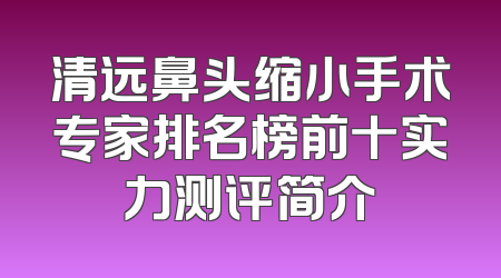 清远鼻头缩小手术专家排名榜前十实力测评简介