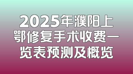 2025年濮阳上鄂修复手术收费一览表预测及概览
