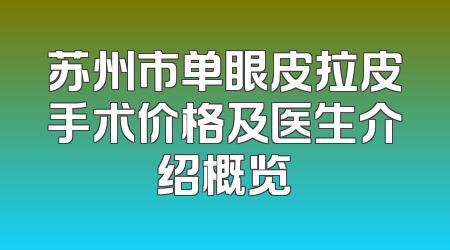 苏州市单眼皮拉皮手术价格及医生介绍概览