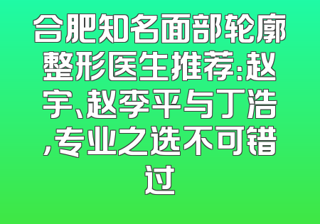 合肥知名面部轮廓整形医生推荐：赵宇、赵李平与丁浩，专业之选不可错过