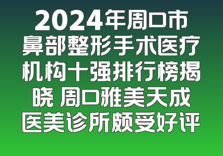 2024年周口市鼻部整形手术医疗机构十强排行榜揭晓 周口雅美天成医美诊所颇受好评