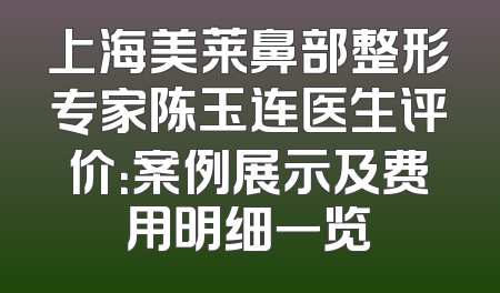 上海美莱鼻部整形专家陈玉连医生评价：案例展示及费用明细一览