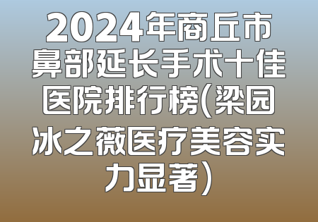 2024年商丘市鼻部延长手术十佳医院排行榜(梁园冰之薇医疗美容实力显著)