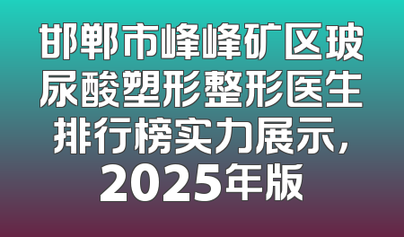 邯郸市峰峰矿区玻尿酸塑形整形医生排行榜实力展示，2025年版