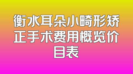 衡水耳朵小畸形矫正手术费用概览价目表