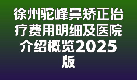 徐州驼峰鼻矫正治疗费用明细及医院介绍概览2025版