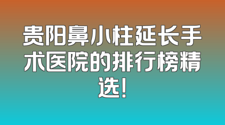 贵阳鼻小柱延长手术医院的排行榜精选！