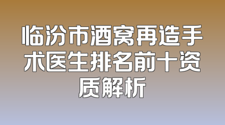 临汾市酒窝再造手术医生排名前十资质解析